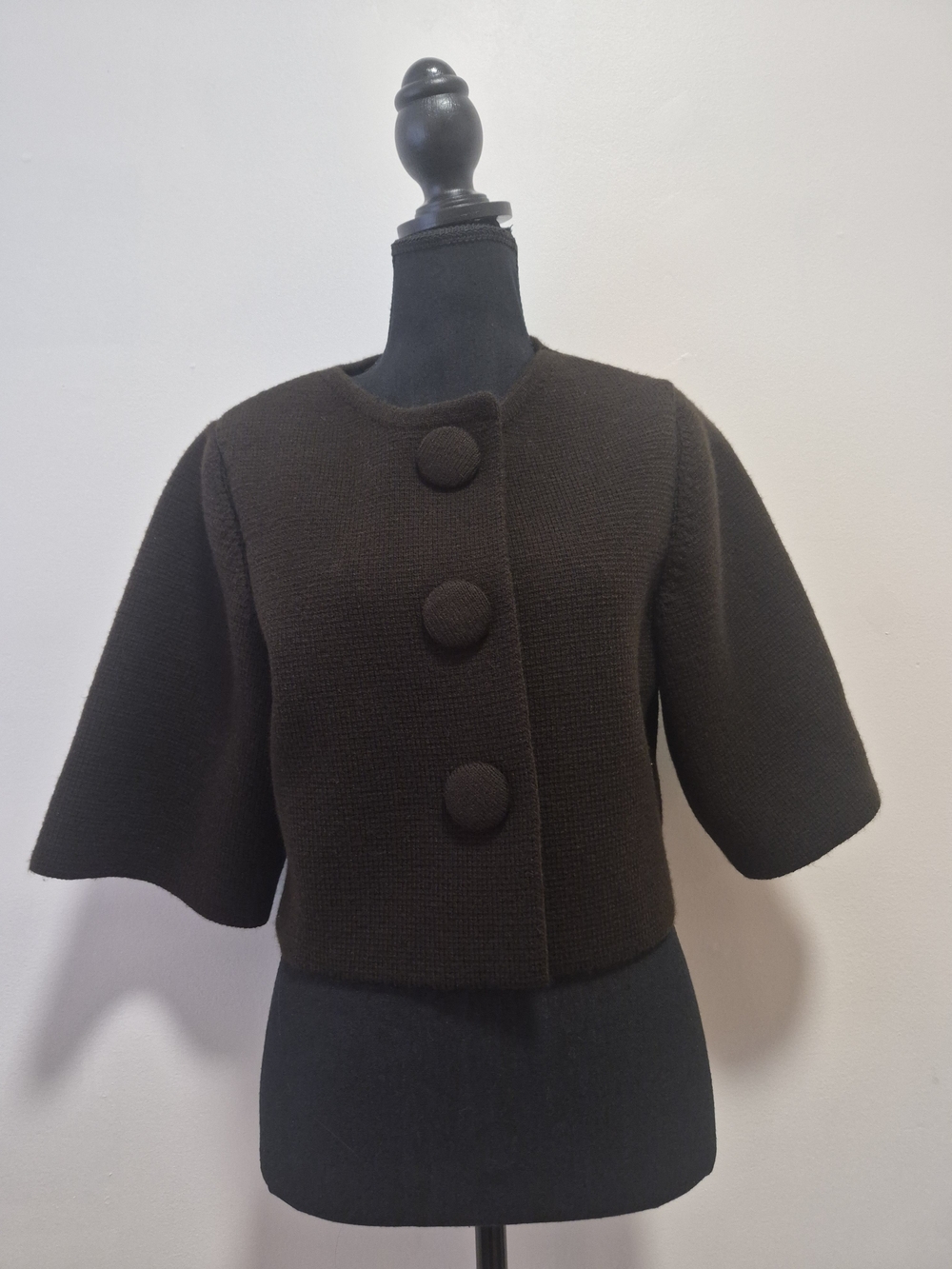 Zara Dark Brown Cropped Boxy Jacket with Oversized Buttons